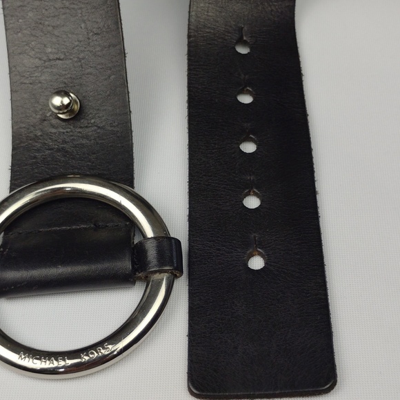 Michael Kors Black Leather Belt with Silver Buckle. main image 15